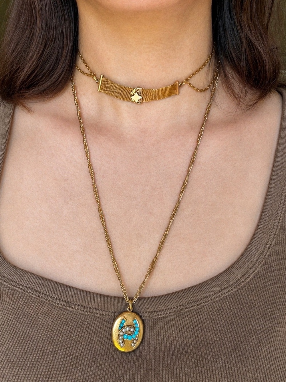 Antique Upcycled Choker Necklace Watch Chain Repurposed Panel Layering Collar - Picture 10 of 10